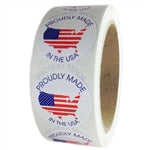 American Flag Map "Proudly Made in the USA" Glossy Circle Label - 1.5" Diameter - 500 ct