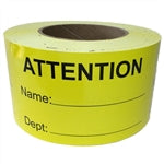 Yellow Writable "ATTENTION" Label - 3" by 5" -  500 ct