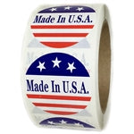 Red, White and Blue "Made in U.S.A." 3 Stars Glossy Labels - 2" Diameter - 500 ct
