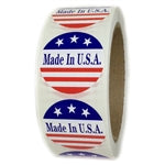 Red, White and Blue "Made in U.S.A." 3 Stars Glossy Labels - 1.5" Diameter - 500 ct