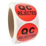 Red Glossy"QC Rejected" Label - 2" Diameter - 500 ct Roll
