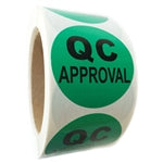 Green Glossy "QC Approval" Labels - 2" Diameter - 500 ct Roll