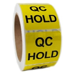 Yellow Glossy "QC Hold" Sticker Label - 2" by 2" - 500 ct