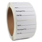 White "Item:; Packaged by:; Use by:" Product Sticker Label - 2" by 1.625" - 500 ct