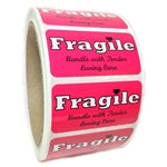Pink Glossy "Fragile Handle with Tender Loving Care" Label - 1" by 2" - 500 ct
