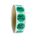 Green Glossy "QC Approval" Labels - 1" diameter - 500 ct Roll
