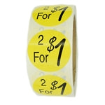 Glossy Yellow "2 for $1" Labels Stickers - 1.5" diameter - 500 ct Roll