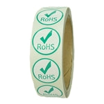 Glossy Green and White "RoHS" Label with Check Mark - 1" diameter - 500 ct