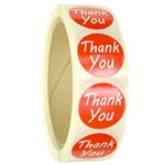 Glossy Red "Thank You" Stickers - 1" diameter - 500 ct Roll