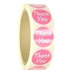 Glossy Pink "Thank You" Stickers - 1" diameter - 500 ct Roll