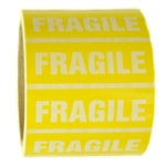 Glossy Yellow and White "Fragile" Sticker - 1" by 3" - 500 ct