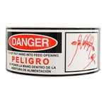 Glossy Red and Black "Danger Do Not Put Hand Into Feed Opening"" Sticker - 2.5" by 7" - 500 ct