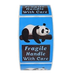 Glossy Blue Panda "Fragile Handle with Care" Stickers - 3" by 2" - 500 ct