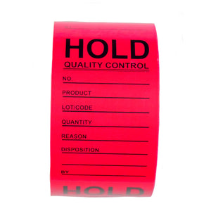 Red Writable "Hold Quality Control" Labels - 3" by 5" - 500 ct