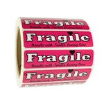 Pink Glossy "Fragile Handle with Tender Loving Care" Label - 1" by 4" - 1000 ct