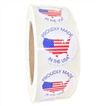 American Flag Map "Proudly Made in the USA" Glossy Circle Label - 1.5" Diameter - 1000 ct