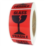 Red Glossy "Glass Fragile" Labels - 3" by 2" - 500 ct