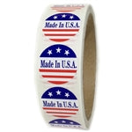 Red, White and Blue "Made in U.S.A." 3 Stars Glossy Labels - 1" Diameter - 500 ct