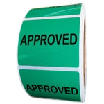 Green Glossy "Approved" Label - 1.625" by 2" - 500 ct Roll