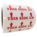 Red Glossy "This Side Up" 3 Arrows Labels - 1" by 4" - 500 ct Roll