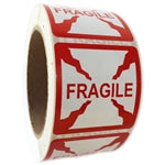 Red Glossy "Fragile" Labels - 2" by 2" - 500 ct Roll