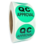 Green Glossy "QC Approval" Labels - 2" Diameter - 1000 ct Roll