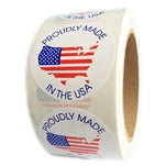 American Flag Map "Proudly Made in the USA" Glossy Circle Label - 2" Diameter - 500 ct