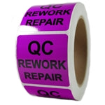 Purple Glossy "QC Rework Repair" Sticker Label - 2" by 2" - 500 ct