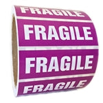 Purple and White Glossy "Fragile" Sticker Label - 1" by 3" - 500 ct