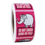 Pink Elephant Glossy "Do Not Crush Bend or Fold" Stickers - 3" by 2" - 500 ct