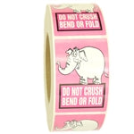 Pink Elephant Glossy "Do Not Crush Bend or Fold" Stickers - 3" by 2" - 1000 ct
