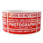Red Glossy "Photographs" Multilingual Labels Stickers - 2" by 3" - 500 ct Roll