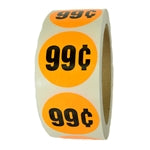 Fluorescent Orange "99¢" Labels Stickers - 1.5" diameter - 500 ct Roll