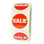 Red and White Glossy "SALE" Labels Stickers - 1.5" diameter - 500 ct Roll