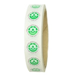 Glossy Green, White and Black Radura Stickers - 0.625" diameter - 500 ct Roll