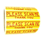 Glossy Yellow and Red "Please Scan Me Thank You" Labels  1" by 4" - 500 ct