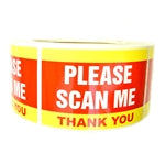 Glossy Yellow and Red "Please Scan Me Thank You" Stickers - 3" by 2" - 500 ct