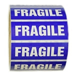 Glossy Blue and White "Fragile" Sticker - 1" by 3" - 500 ct