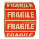 Glossy Red and White "Fragile" Sticker - 1" by 3" - 500 ct