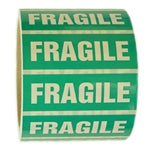 Glossy Green and White "Fragile" Sticker - 1" by 3" - 500 ct