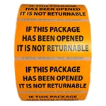 Glossy Orange and Black "If This Package Has Been Opened It Is Not Returnable" Stickers - 3" by 1.5" - 1000 ct Roll