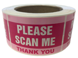 Glossy Two Toned Pink "Please Scan Me Thank You" Stickers-3" by 2" -500 ct.