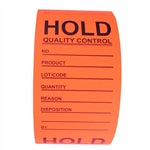 Fluorescent Red "Hold Quality Control" Labels - 3" by 5" - 500 ct